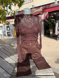 Haut dentelle marron manche longue