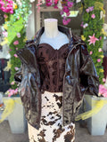 Veste col montant  en similicuir marron foncé