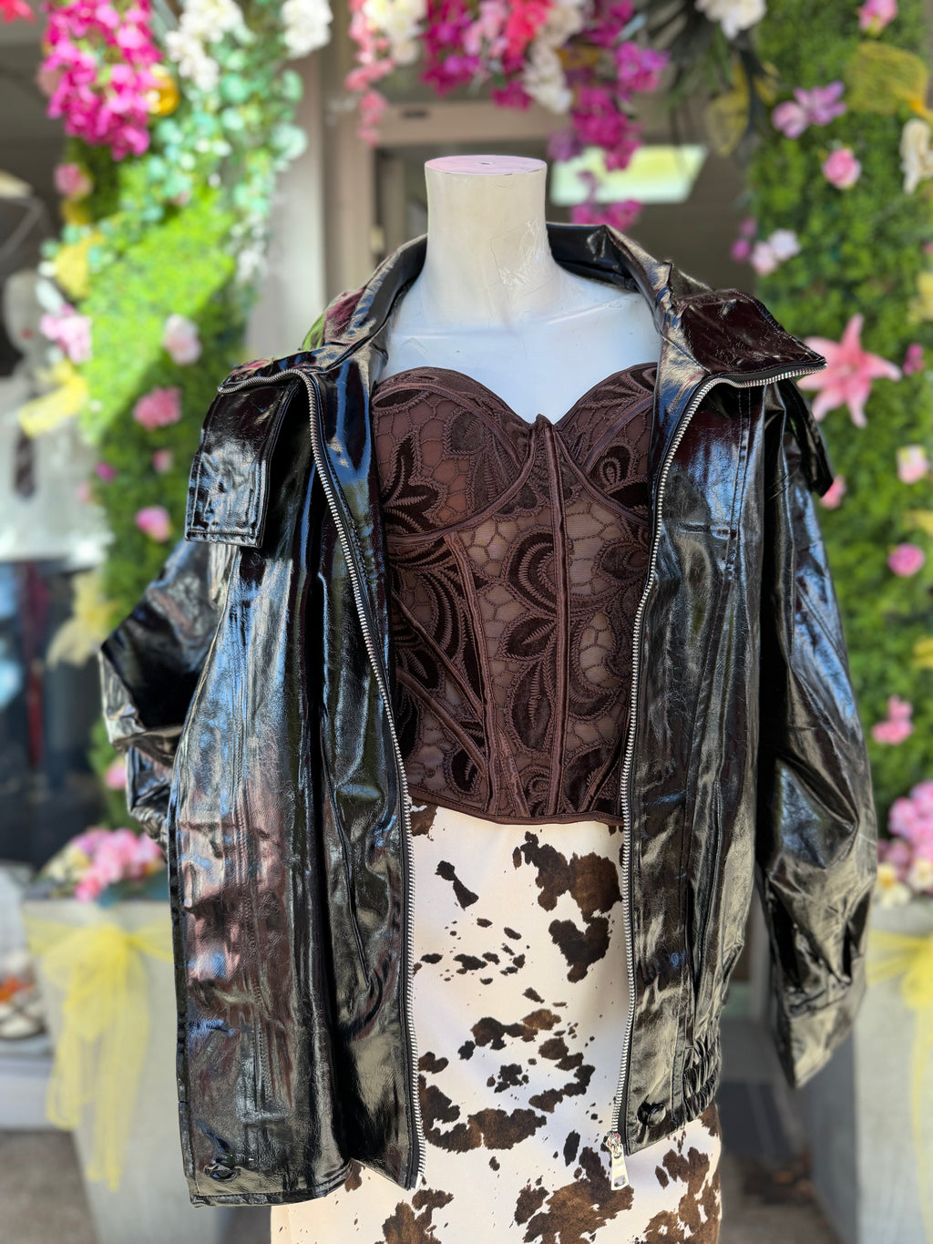 Veste col montant en similicuir noire