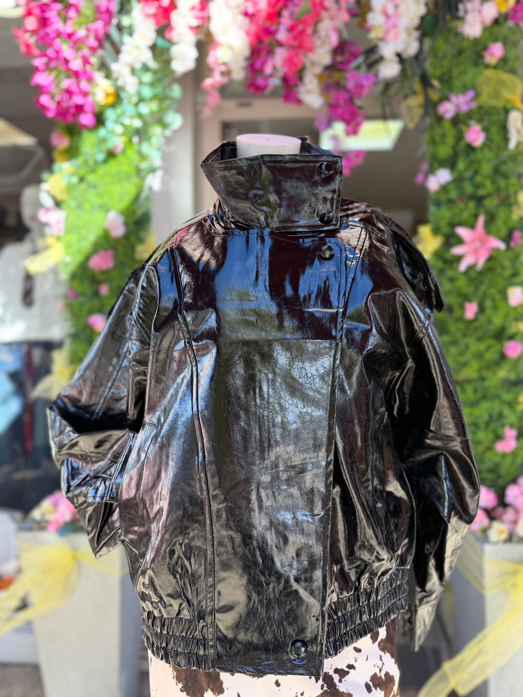 Veste col montant en similicuir noire