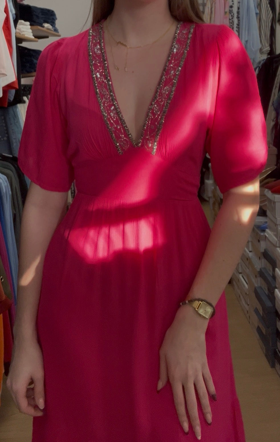 Robe longue fucshia dos ouvert