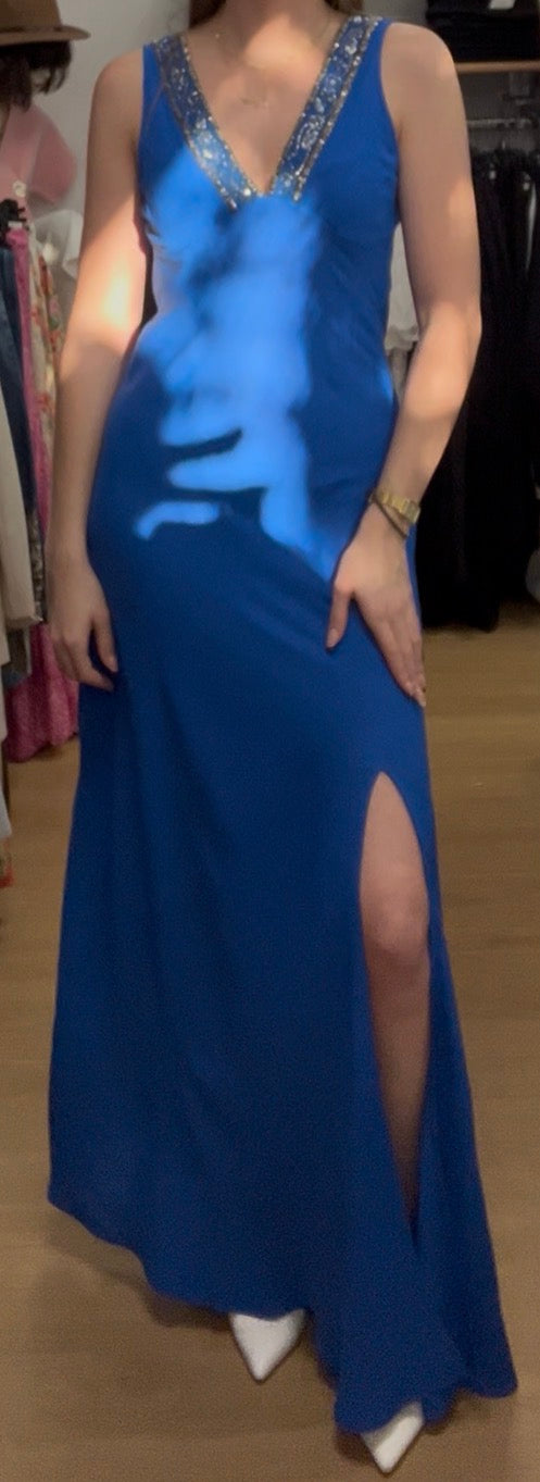 Robe longue bleu dos nu