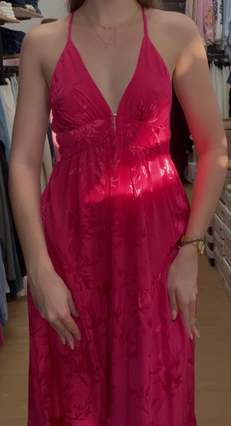 Robe longue rose dos nu