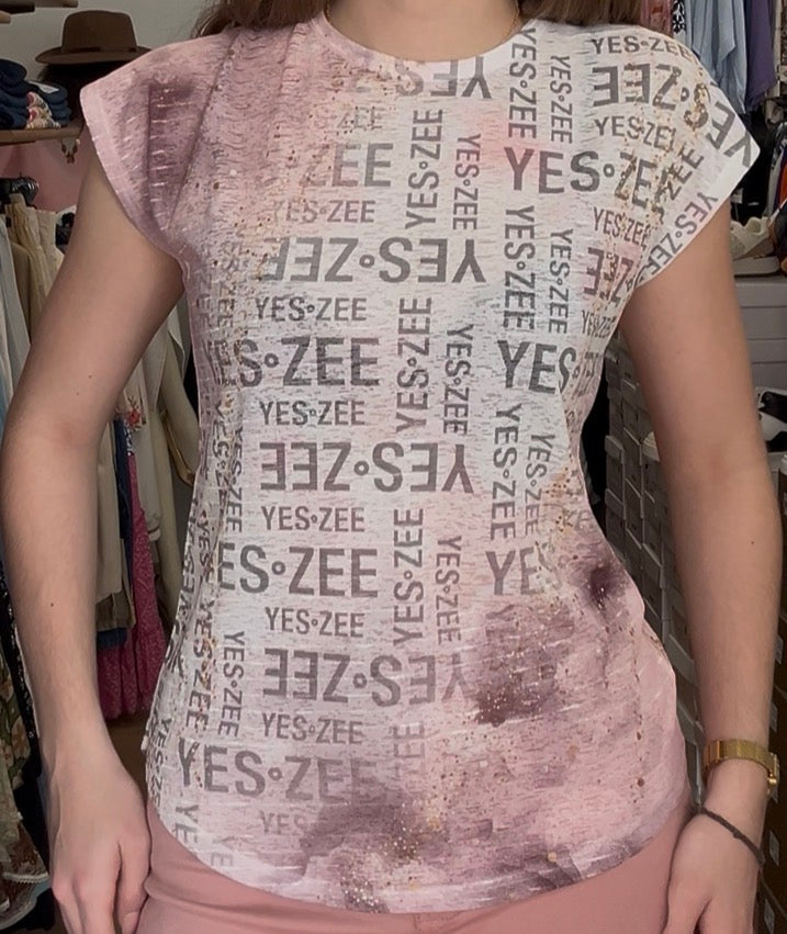 T-shirt rose imprimé YES-ZEE