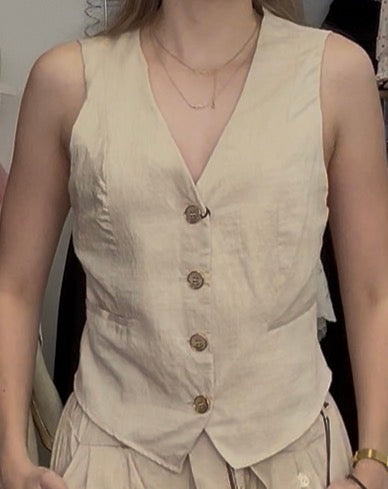 Top sans manches beige boutonné YES-ZEE