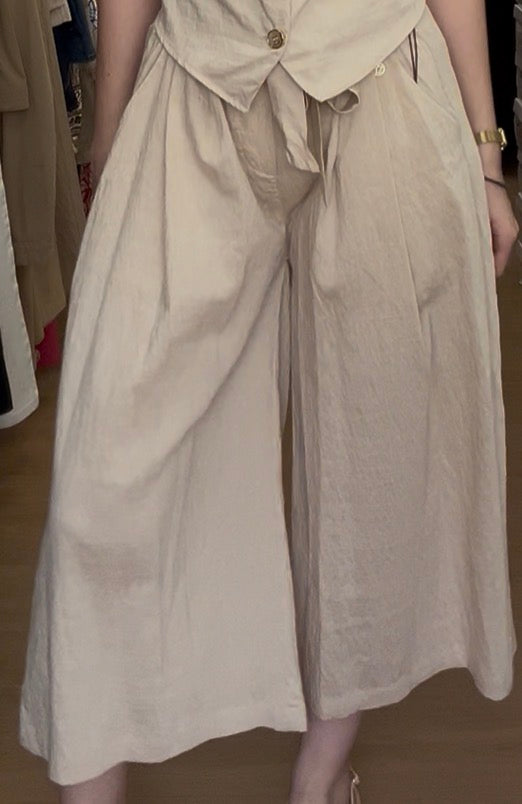 Pantalon large beige à nouer YES-ZEE