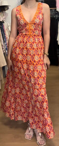 Robe longue GOA orange et fushia imprimée