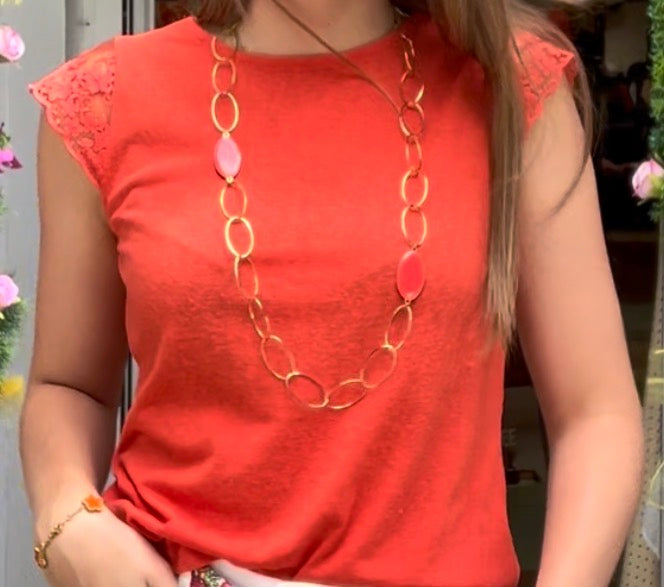 Top dentelle (corail & blanc)
