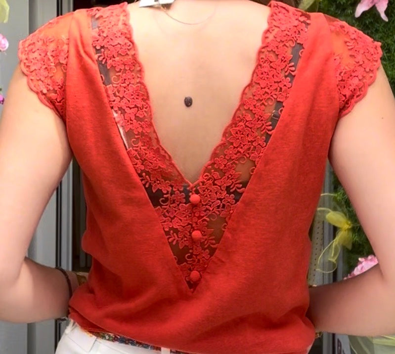 Top dentelle (corail & blanc)
