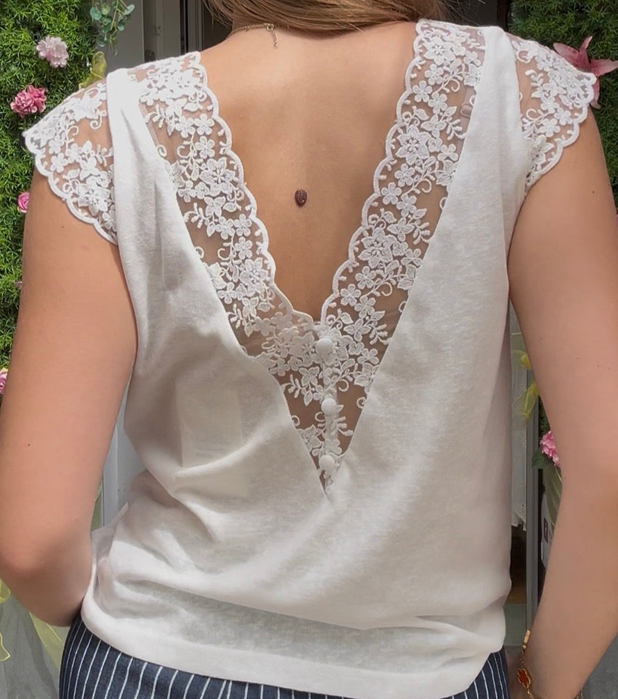 Top dentelle (corail & blanc)