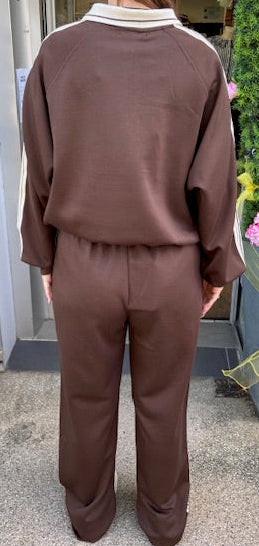 Ensemble jogging marron à col zippé